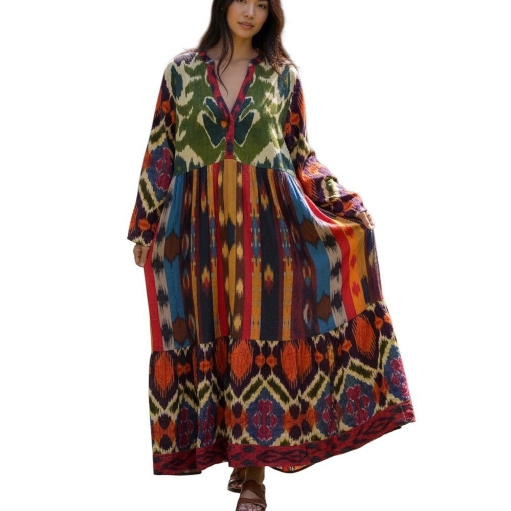 Lula Soul Women Maxi Dress M Earthy Whimsical Cotton Romantic Elevated Boho Airy